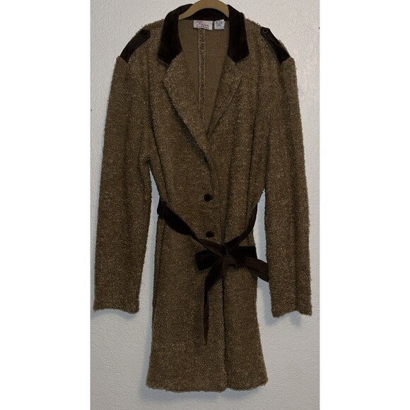 Fleur David Rodriguez Fuzzy Knitted Long Jacket Women Plus Sz 2X Brown - Picture 5 of 11